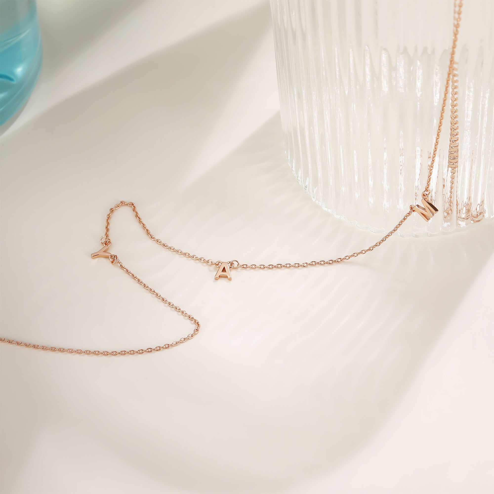 rose gold necklace, gold initial necklace, mothers initial necklace,3 initial necklace, gold letter necklace