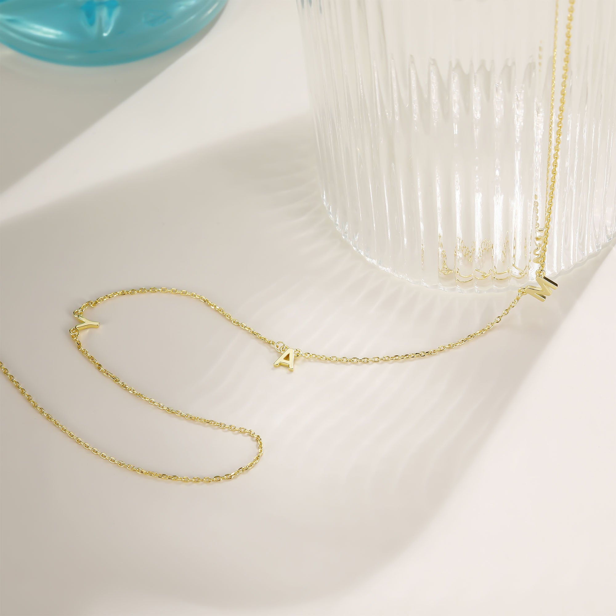 14K gold necklace, 3 initial necklace, custom initial necklace, letter on necklace,personalized necklace for women