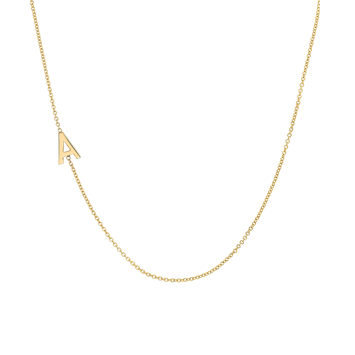 gold letter necklace, solid gold necklace, personalized mothers necklace, gold initial necklace, asymmetrical initial necklace