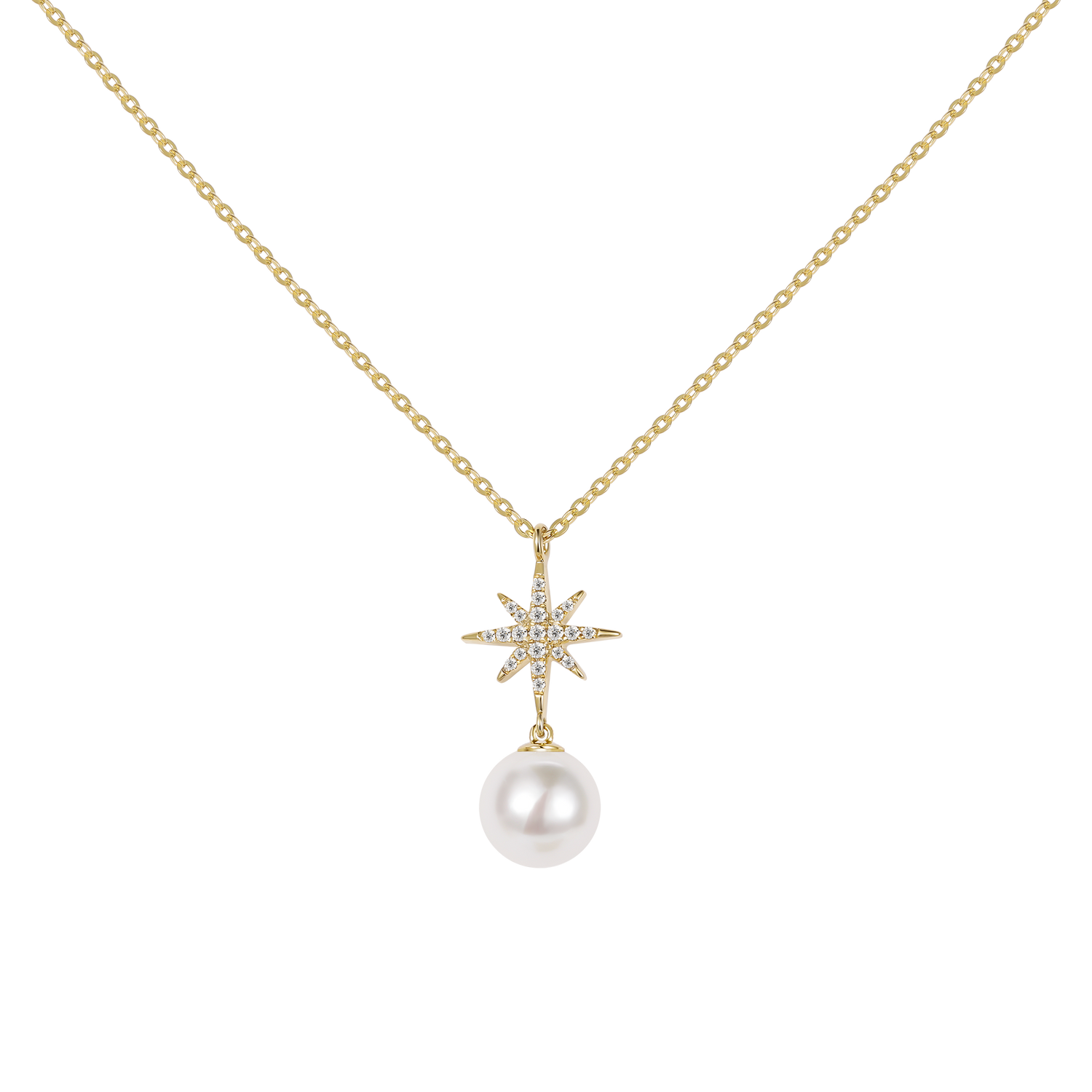 gold pearl necklace, freshwater pearl necklace,  mother of pearl necklace, star necklace, pearl on gold chain necklace,  fashion necklace