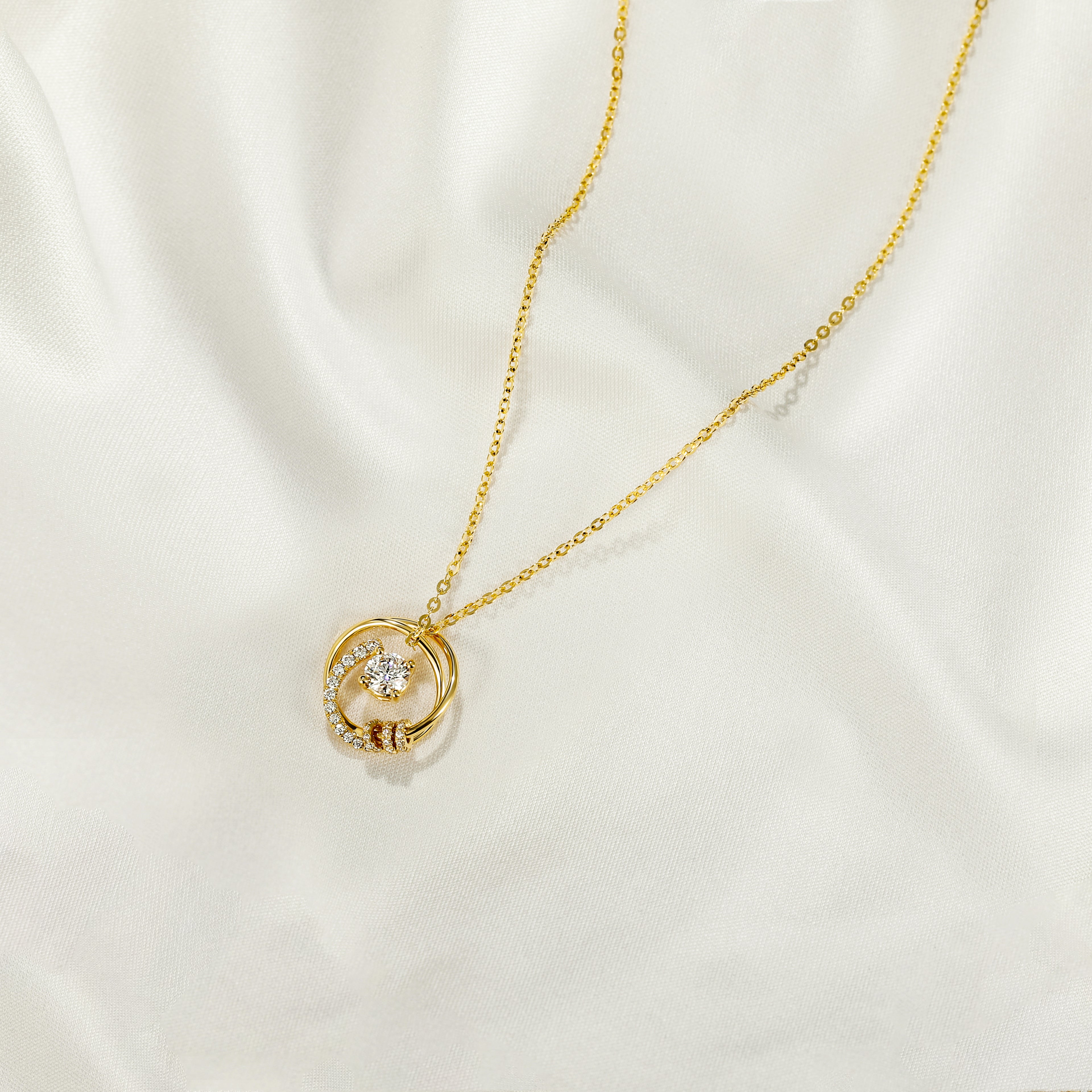 moissanite necklace for women, 14k gold necklace, circle pendant necklace, girlfriend necklaces, simple necklace