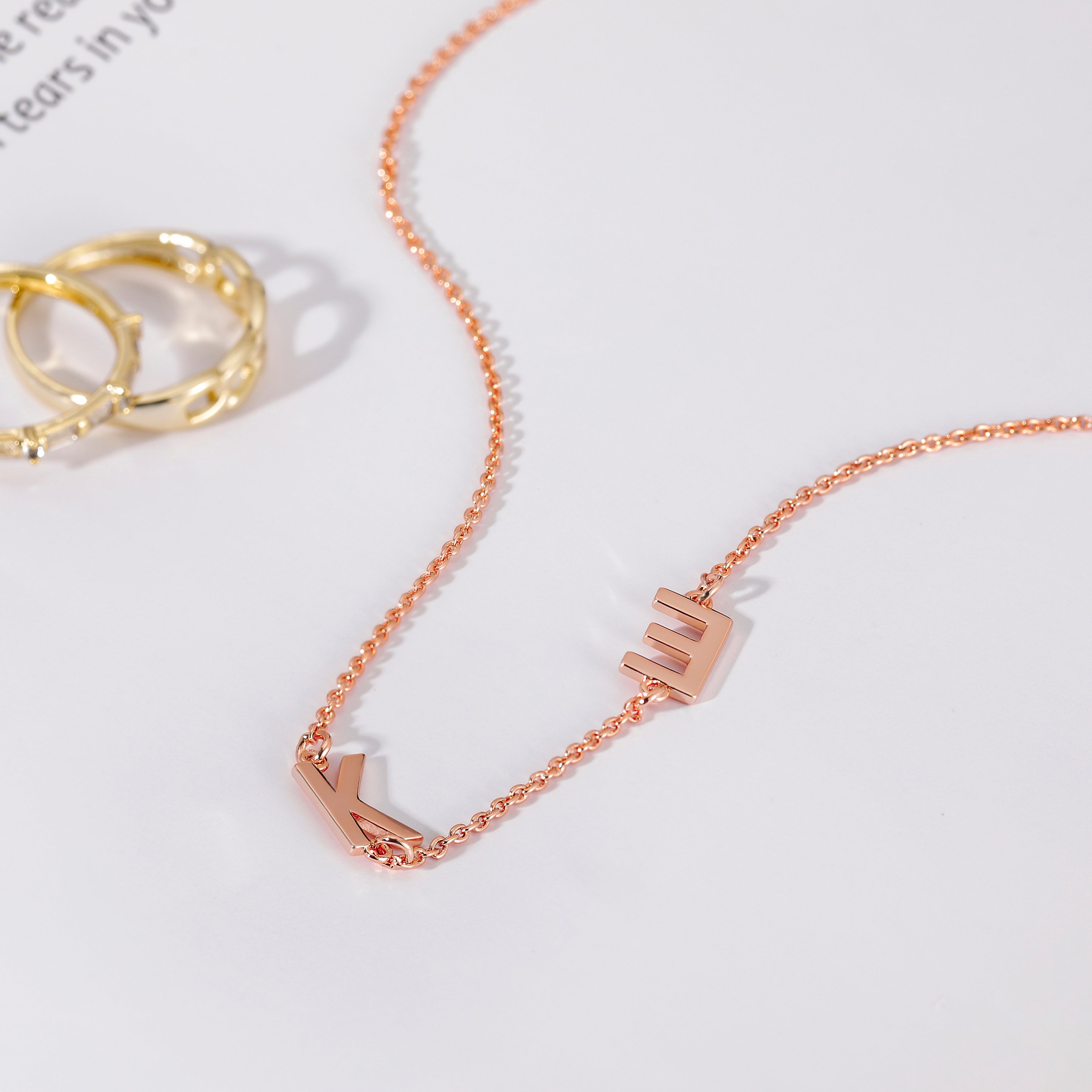 custom initial necklace, rose gold necklace, girlfriend&