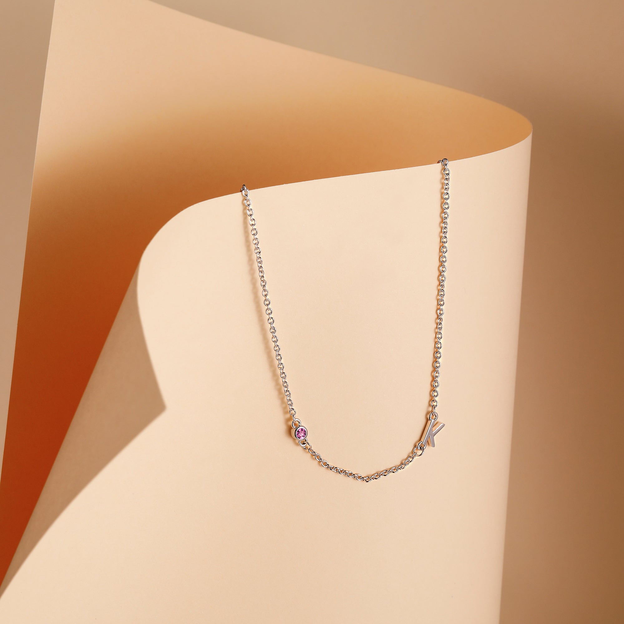 initial birthstone necklace, custom initial necklace, birthstone necklace for grandma, 14k gold jewelry,asymmetrical initial necklace