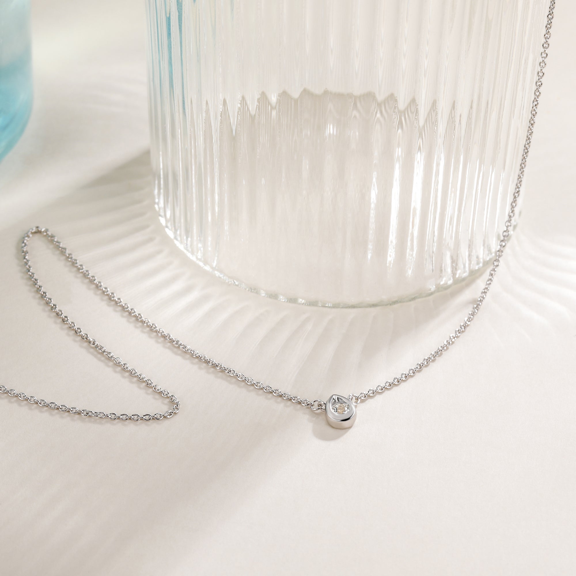 gold necklace teardrop, white gold jewelry, white gold birthstone necklace,white gold necklace for women, custom birthstone necklace
