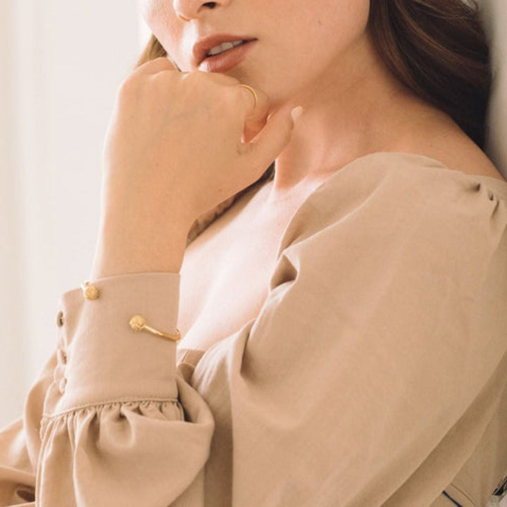 Gold Pave Ball Cuff Bracelet