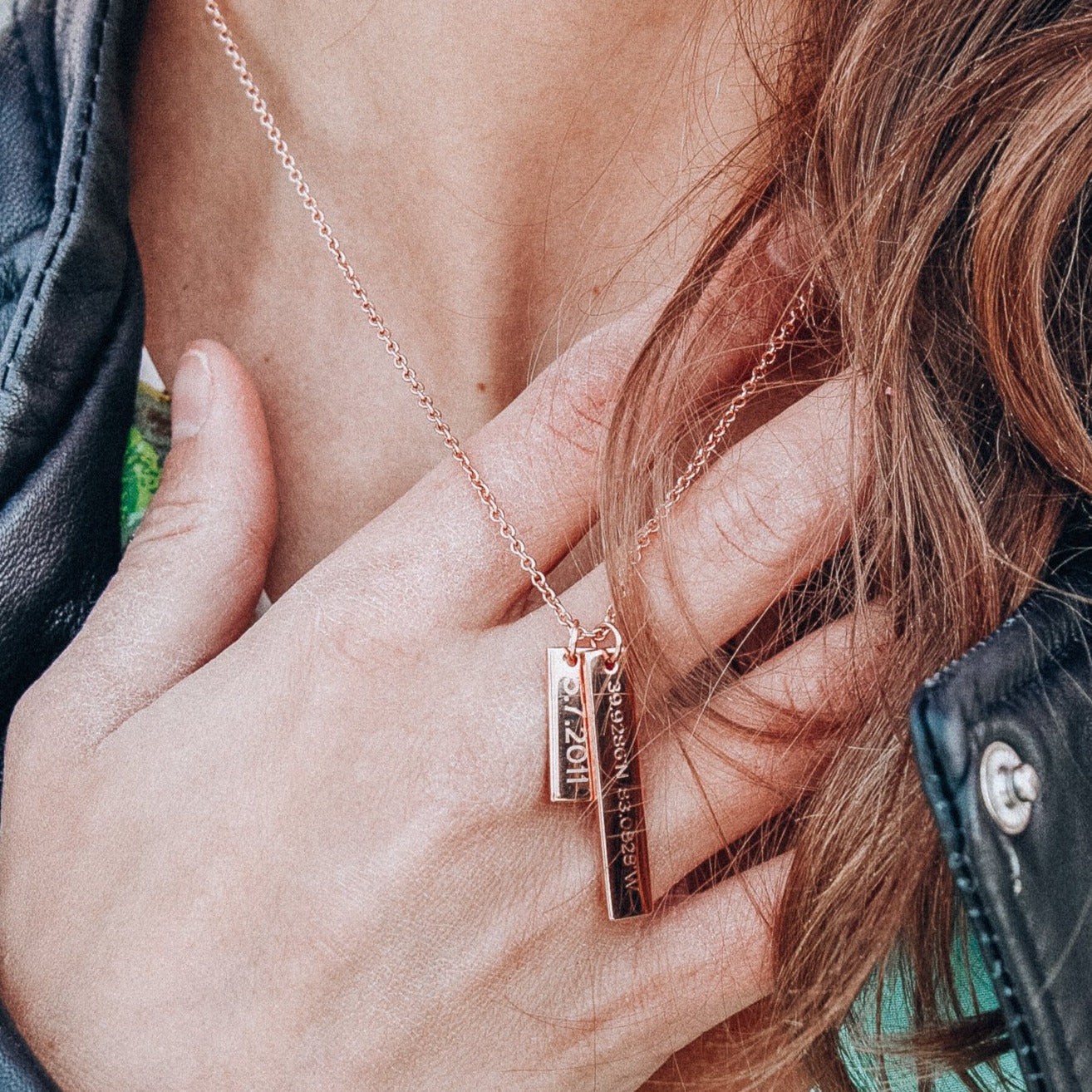 double bar name necklace, rose gold necklace, custom engraved necklace, gold pendant necklace