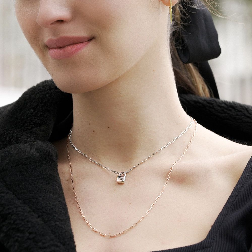 engraved gold necklace,initial lock necklace, custom valentine&