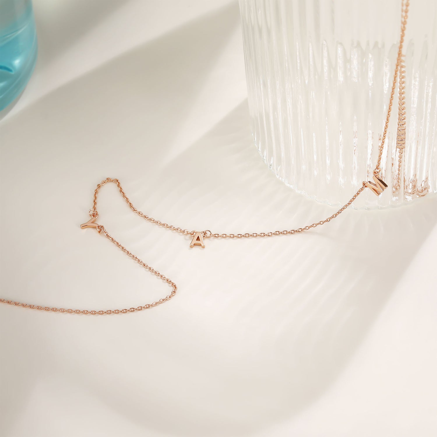 rose gold necklace, gold initial necklace, mothers initial necklace,3 initial necklace, gold letter necklace