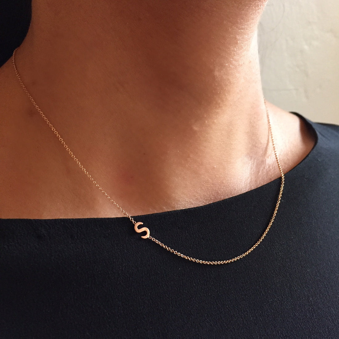 gold initial necklace, initial pendant necklace, dainty gold necklace, gold necklace for women, 14k gold asymmetrical initial necklace