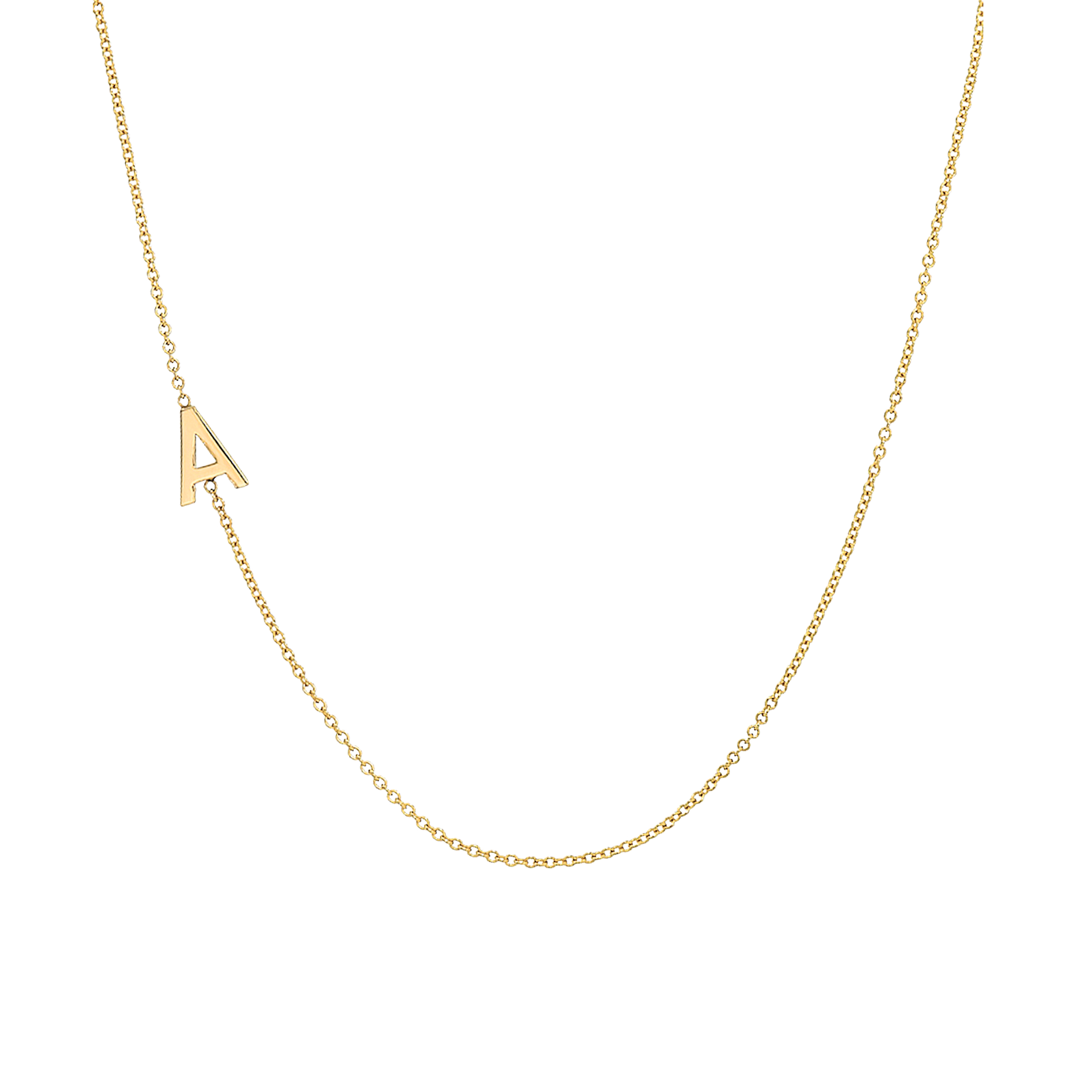 gold letter necklace, solid gold necklace, personalized mothers necklace, gold initial necklace, asymmetrical initial necklace