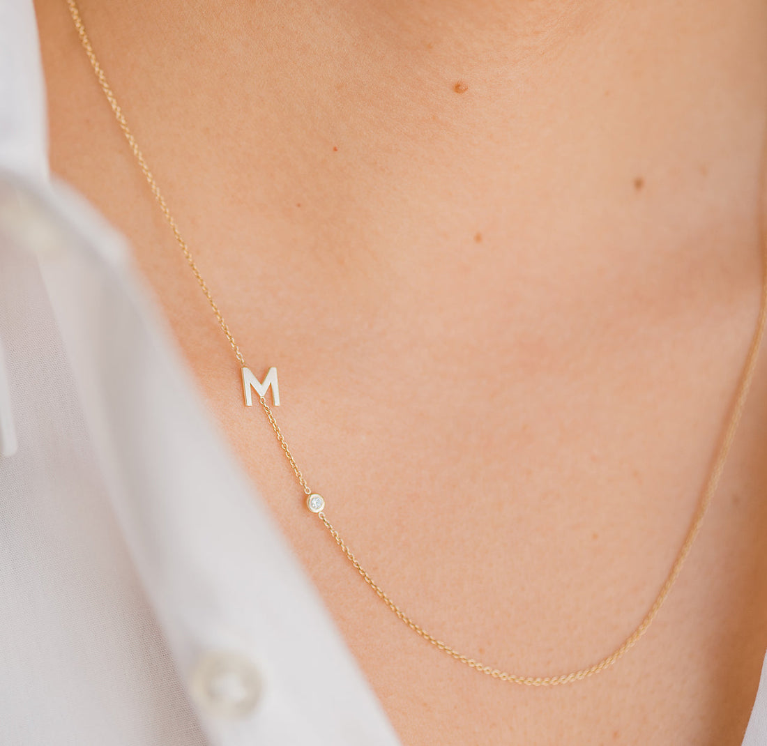 initial and birthstone necklace, mother birthstone necklace, initial pendant necklace, dainty gold necklace, gold necklace for women