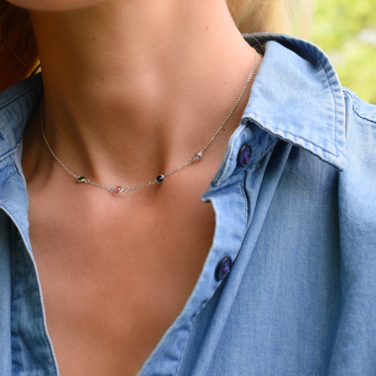 birthstone necklace for grandma, custom diamond necklace, 10K gold necklace, multi gemstone necklace