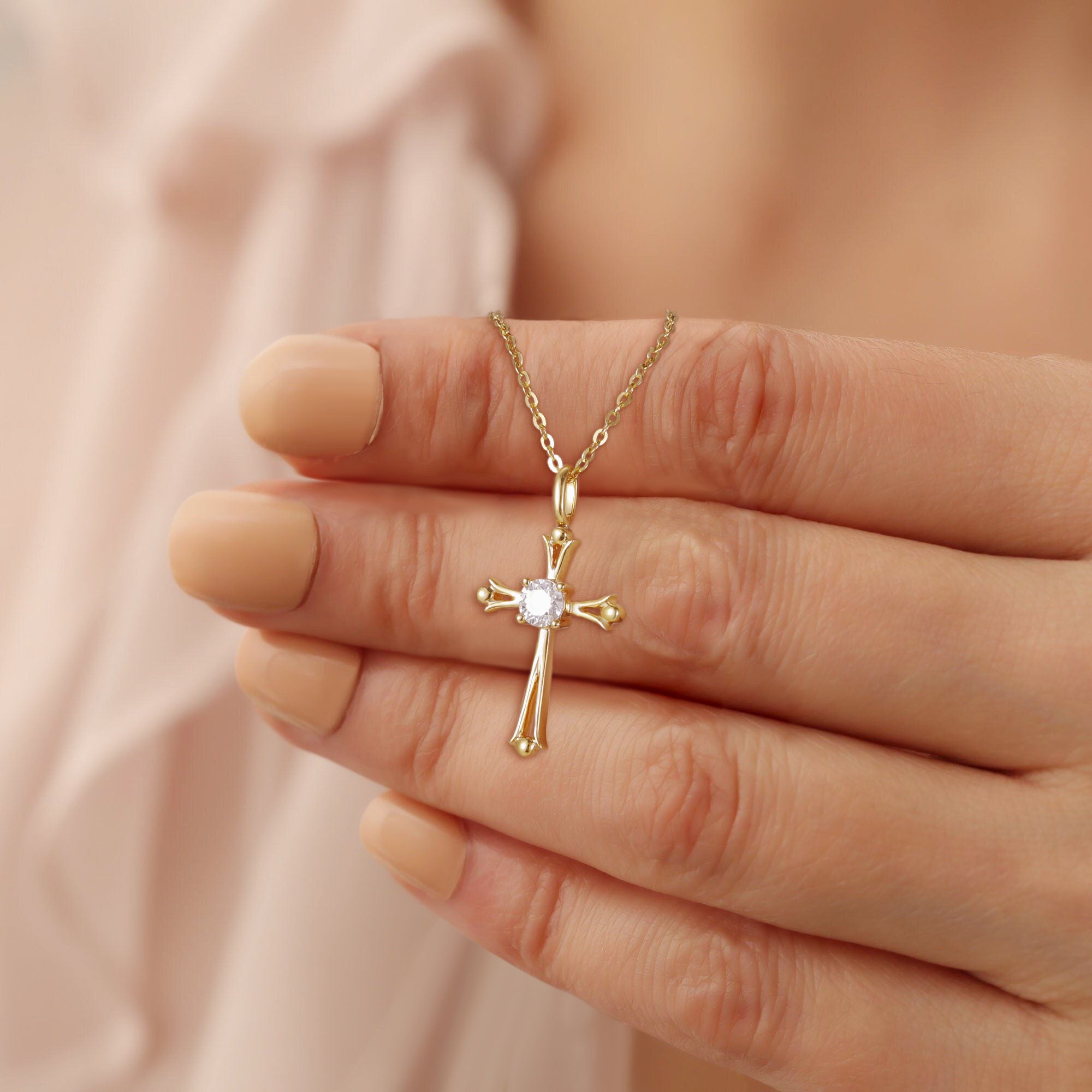 diamond cross necklace womens, customized necklace, 14k gold pendant cross, mother necklace, birthstone necklace