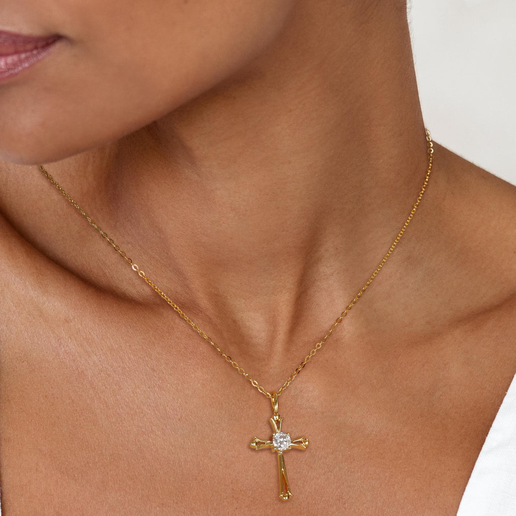 cross and diamond necklace, custom birthstone necklace, real gold cross pendant, mother&