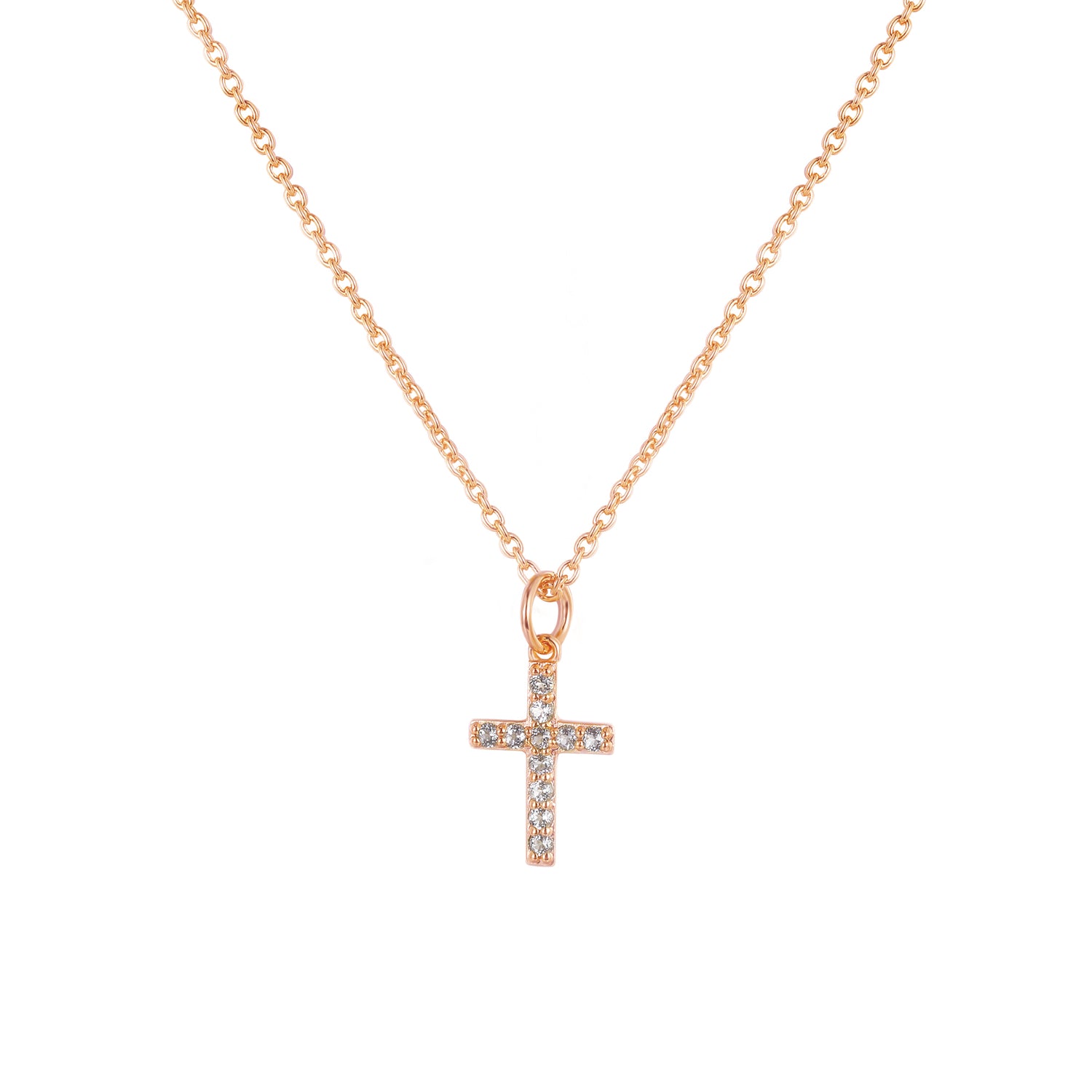 dainty cross necklace, multi gemstone cross necklace, cross necklace rose gold, 10K gold cross pendant, rose gold jewelry