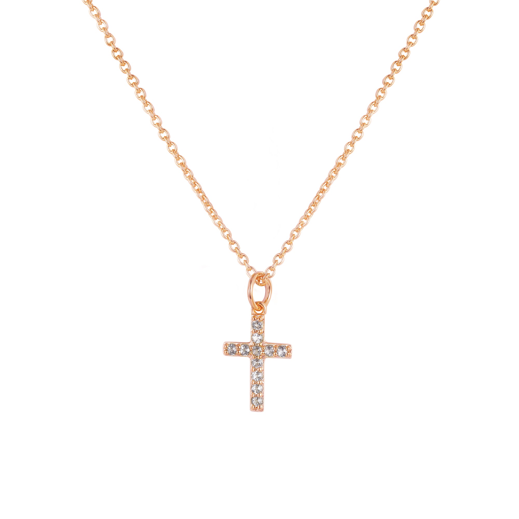 dainty cross necklace, multi gemstone cross necklace, cross necklace rose gold, 10K gold cross pendant, rose gold jewelry