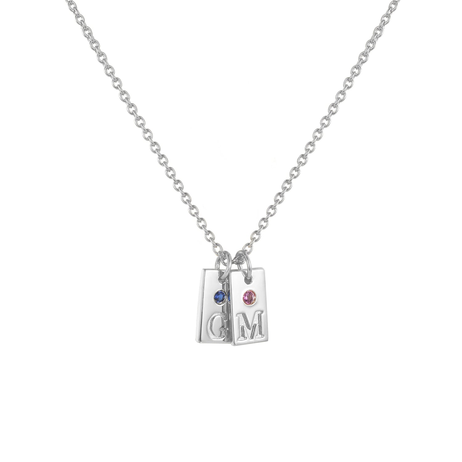 initial necklace and birthstone, white gold initial necklace, mom necklace, custom initial necklace, 2 letter necklace