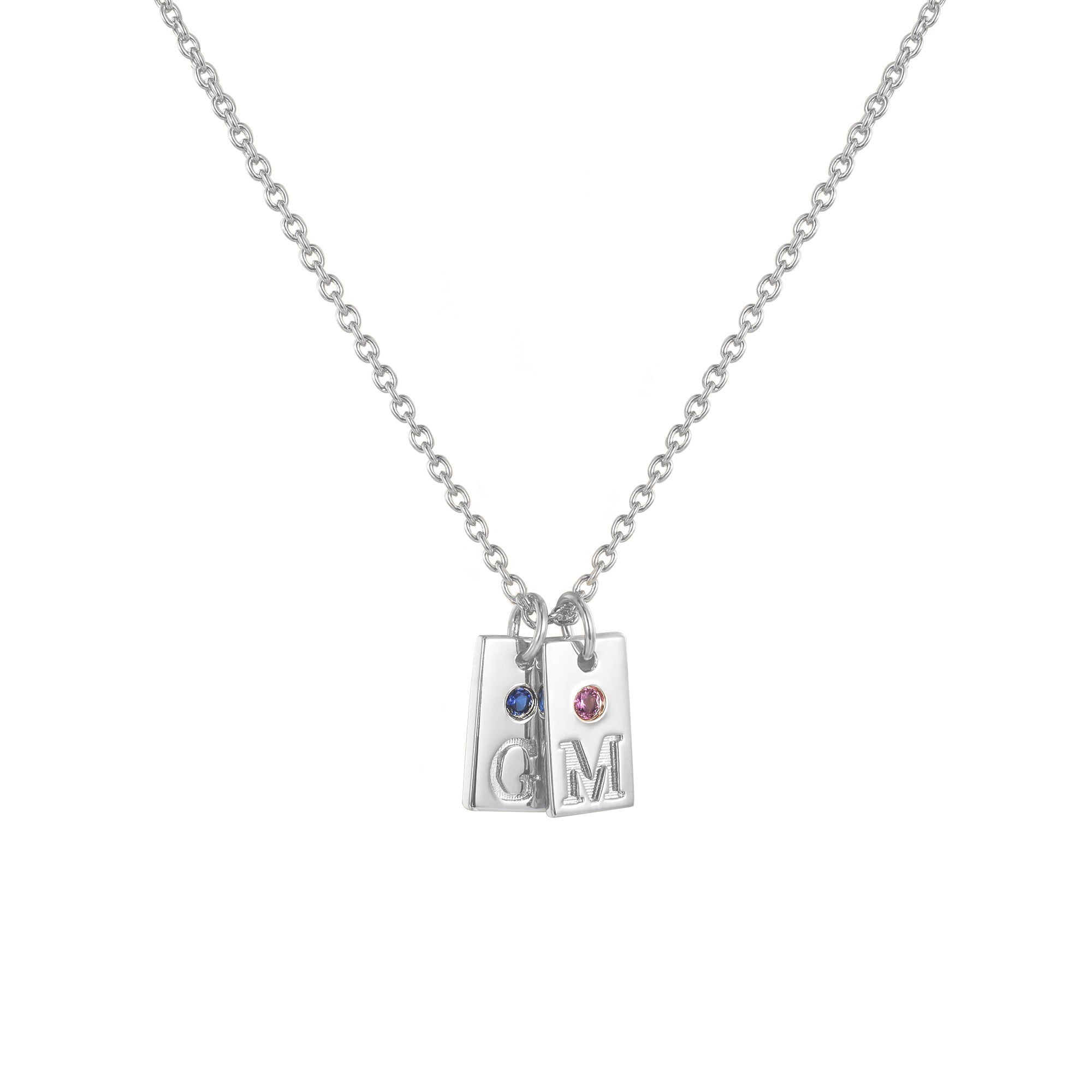 initial necklace and birthstone, white gold initial necklace, mom necklace, custom initial necklace, 2 letter necklace