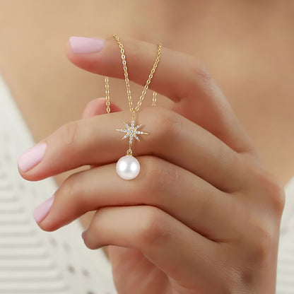 diamond star necklace, gold and pearl necklace, pearl necklace meaning, mother of pearl jewelry, freshwater pearl necklace