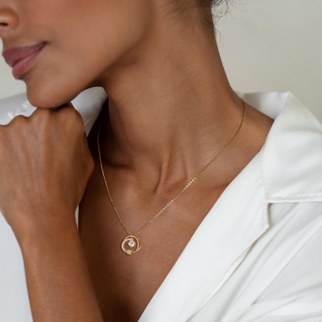 moissanite pendant necklace, halo diamond necklace, real gold necklace for women, circle necklace,  dainty gold jewelry