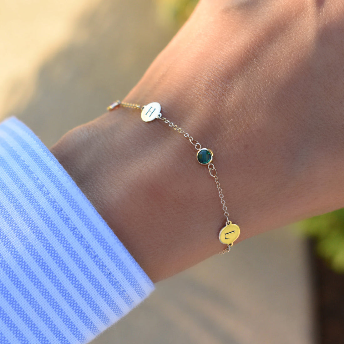 2 Letter with 2 Birthstone Bracelet