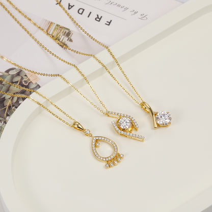 moissanite pendant necklace, eye pendant, 14k gold necklaces, gold jewelry set, delicate necklaces