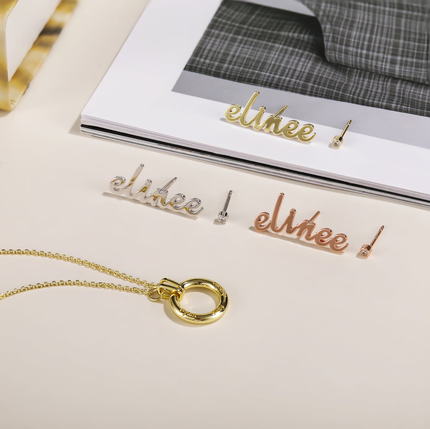 gold jewelry, name necklace