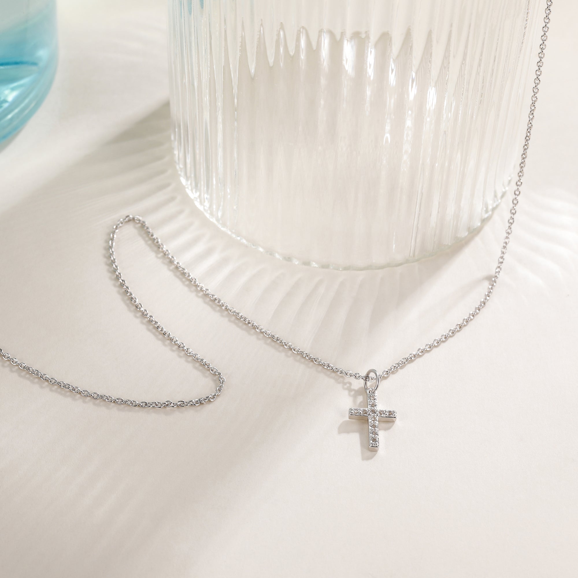 cross necklace for women, cross with gemstone, white gold cross necklace, multi gemstone necklace, 10K gold chain