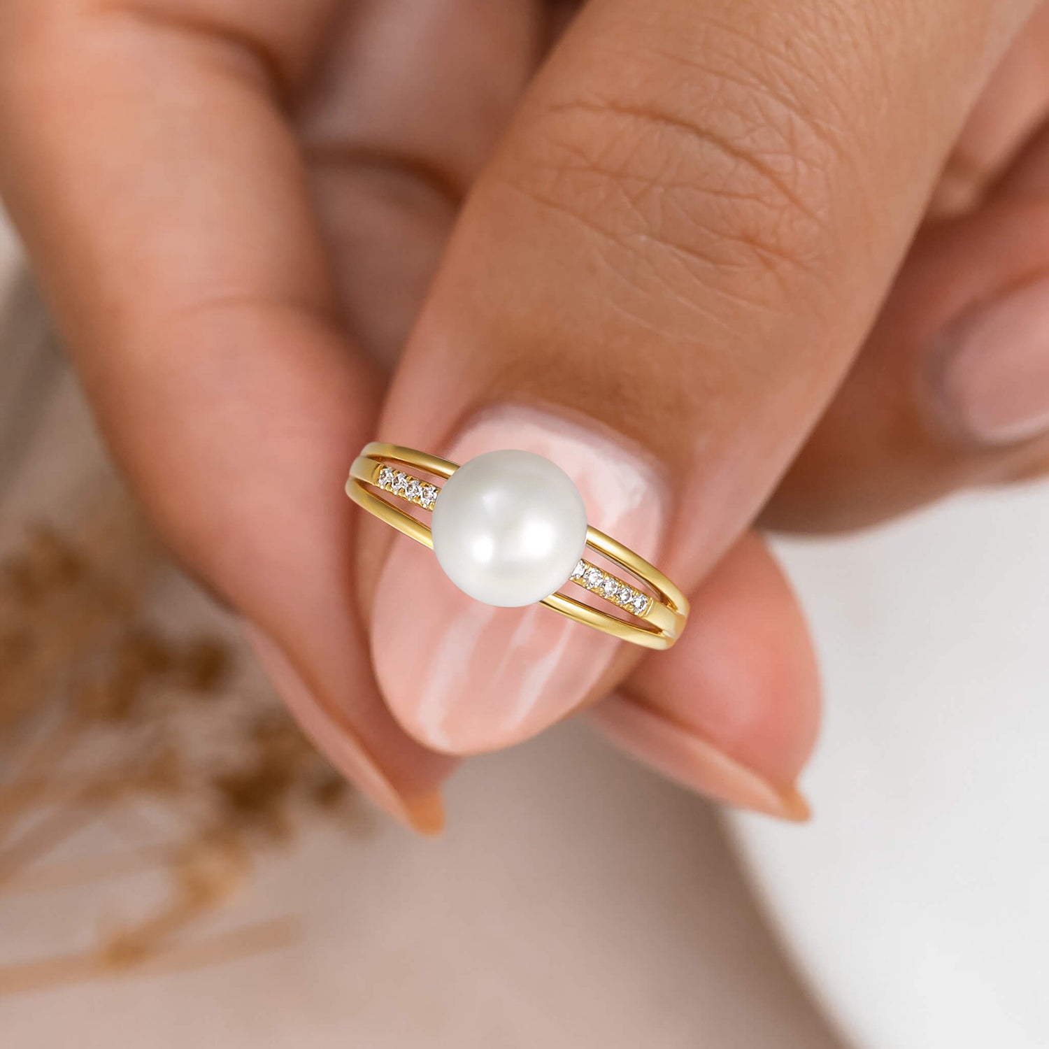 Solitaire Freshwater Pearl Accents Ring