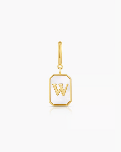 initial W, designer parker charm, solid gold pendant