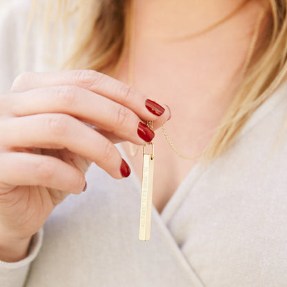 personalized bar necklace, engraved bar necklace, customized necklace, 18K gold necklace, luxury gold necklace