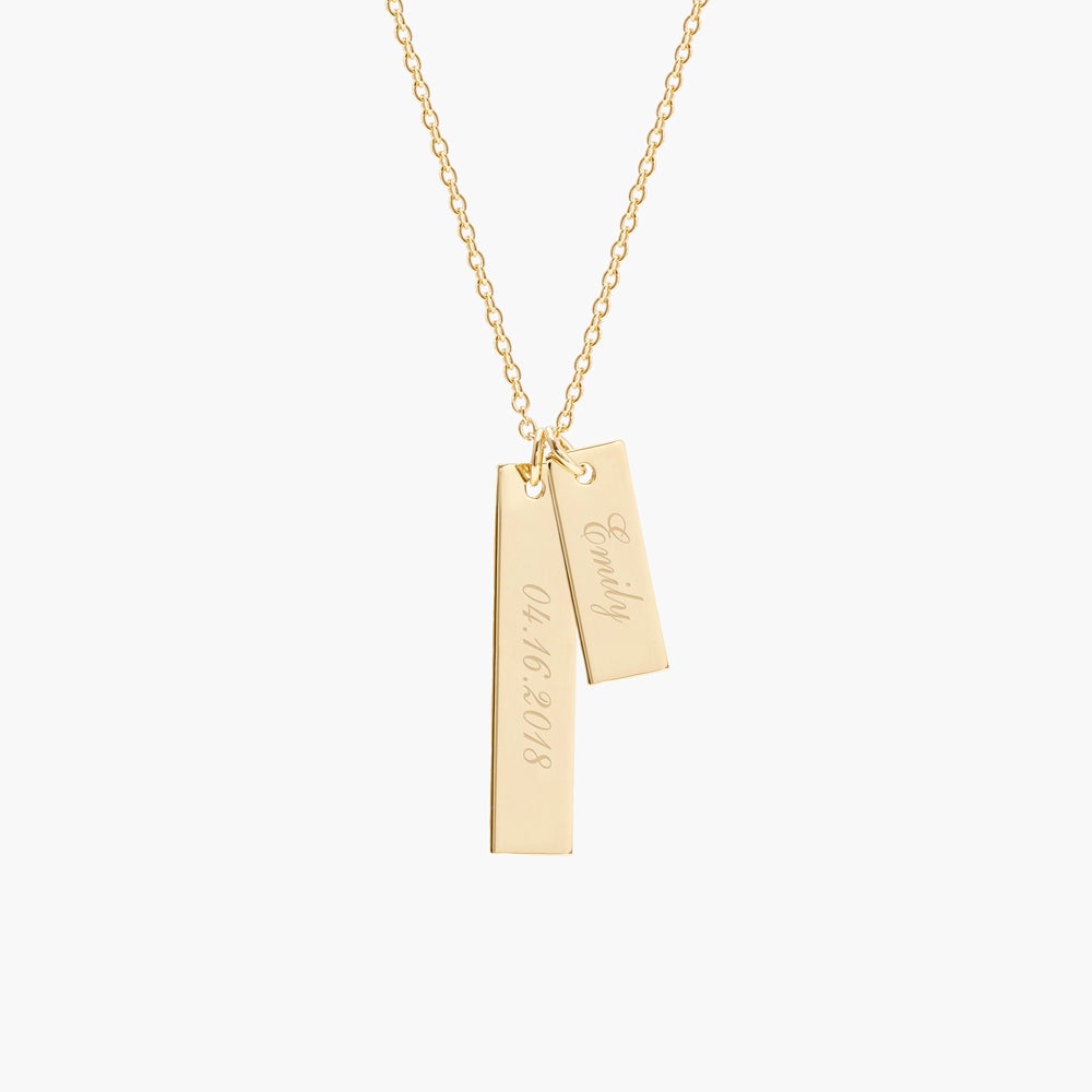 custom engraved necklace, name necklace, 14K gold bar necklace, personalized name necklace, double bar necklace