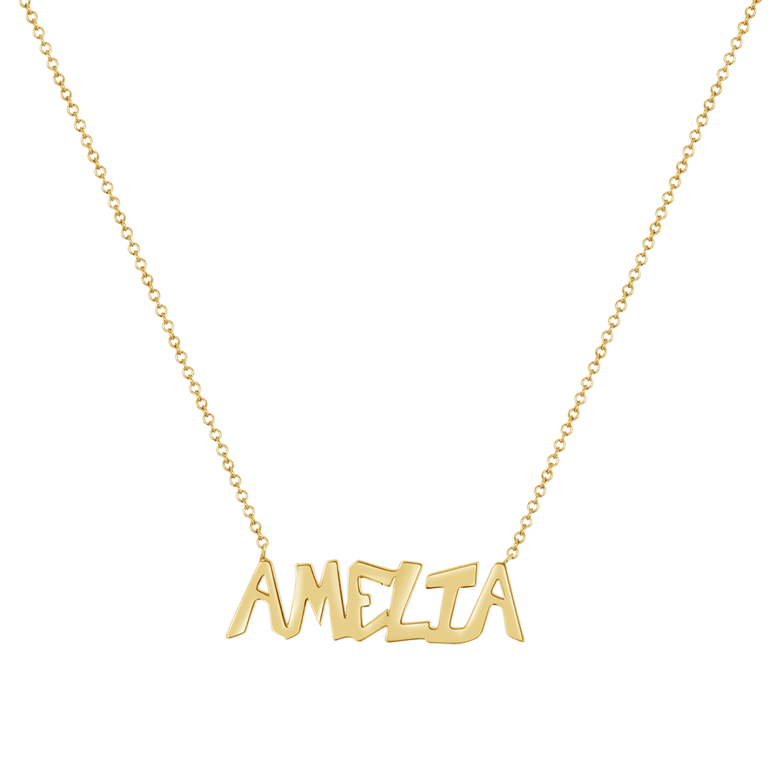 14K gold name necklace, personalized necklace, customized gifts for mom, kids name necklace, simple gold necklace