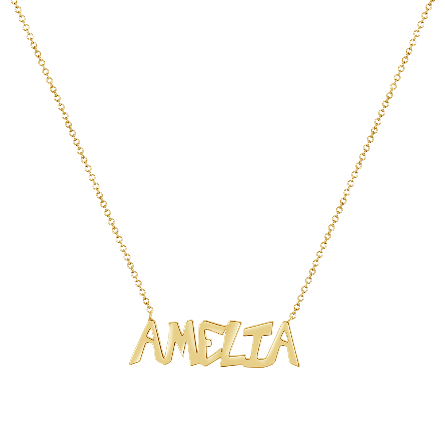 14K gold name necklace, personalized necklace, customized gifts for mom, kids name necklace, simple gold necklace