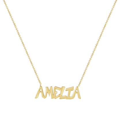 14K gold name necklace, personalized necklace, customized gifts for mom, kids name necklace, simple gold necklace
