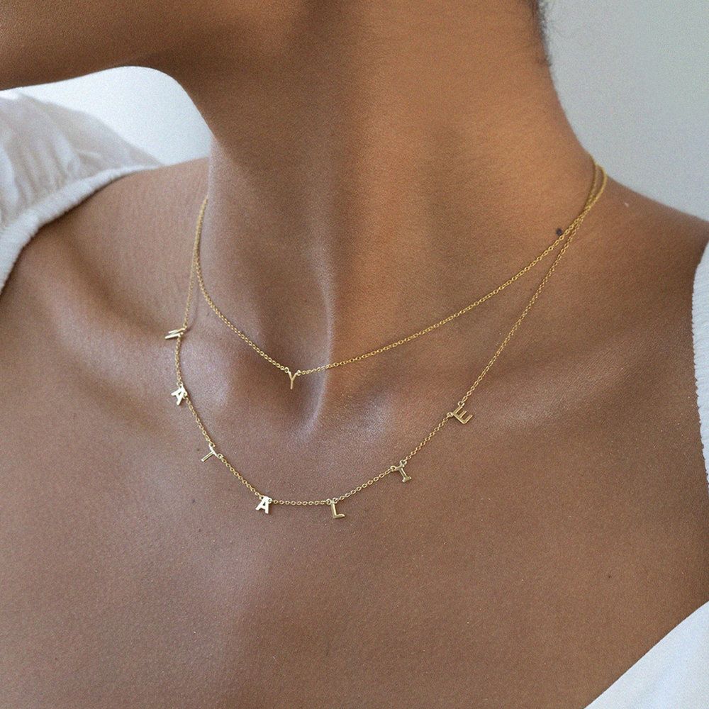 initial necklaces, personalized initial necklace, letter necklace, gold layering necklace, gold initial pendant