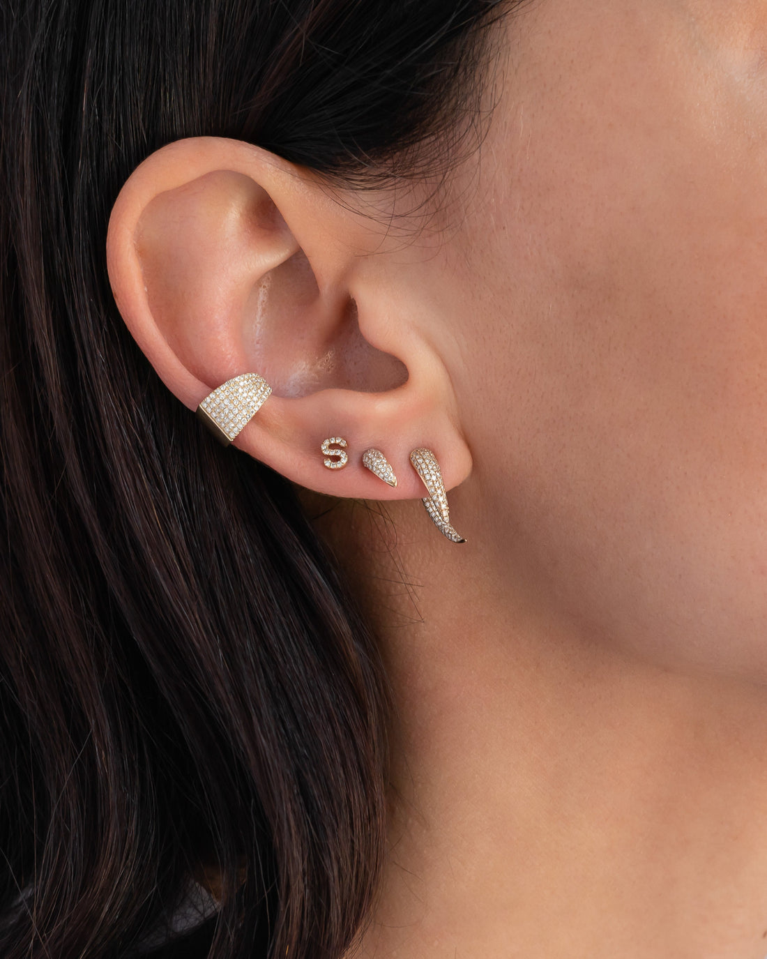 Pave Gemstone Initial Earrings