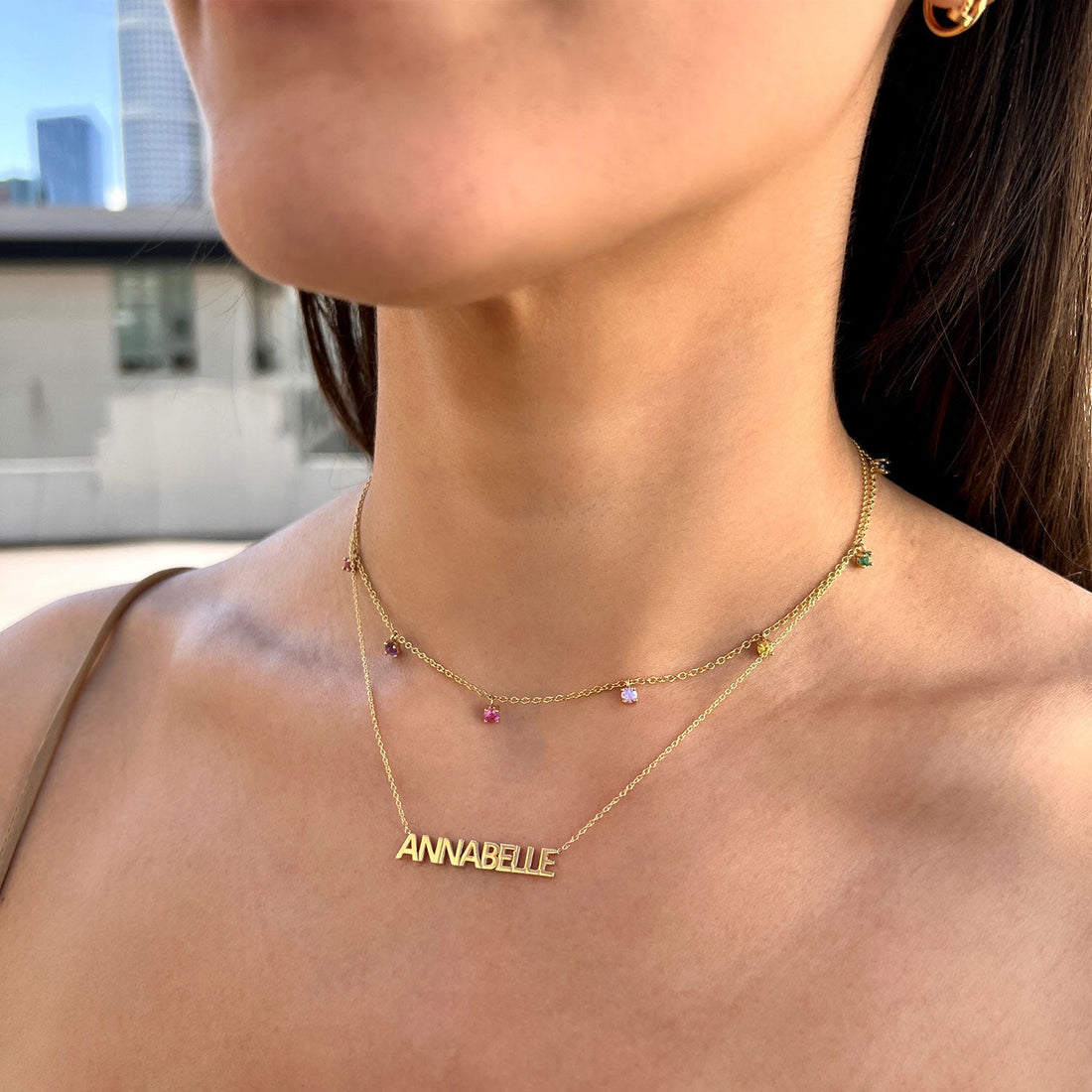 customized name necklace, family necklace for mom, solid gold necklace, simple gold necklace, mother&