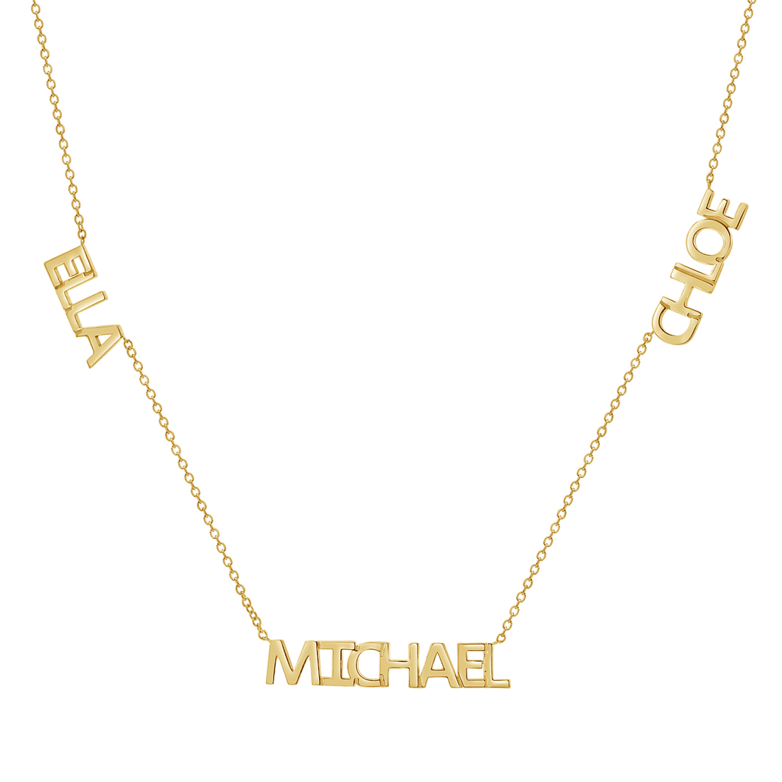personalized name necklace, multi name necklace, gold name necklace, family necklace, 14K gold necklace