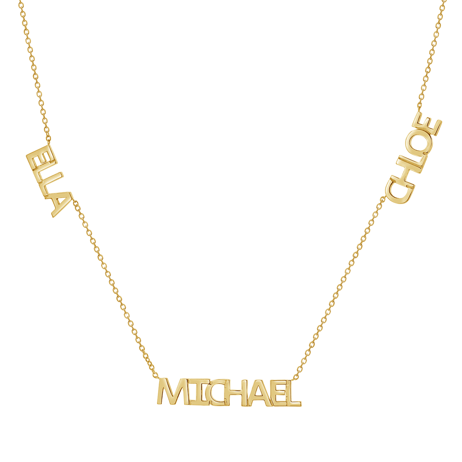 personalized name necklace, multi name necklace, gold name necklace, family necklace, 14K gold necklace
