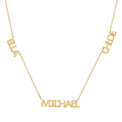 personalized name necklace, multi name necklace, gold name necklace, family necklace, 14K gold necklace