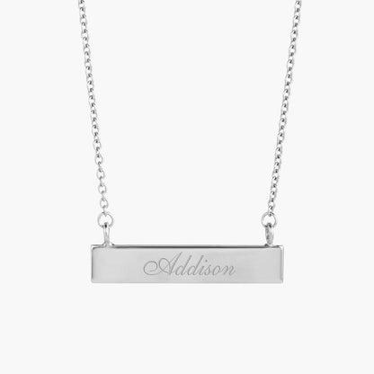 white gold necklace for women, engravable bar necklace, personalized name necklace, girlfriend&