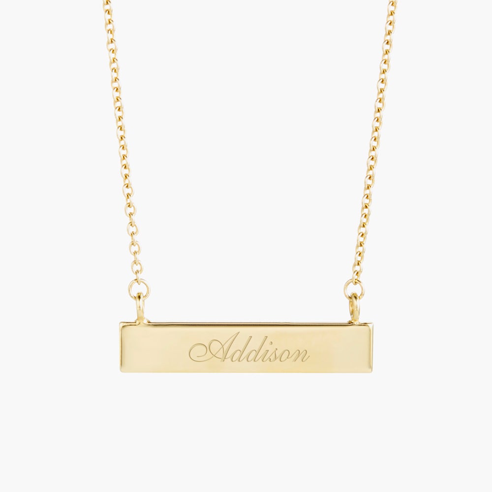 custom engraved necklace, name necklace, 14K gold bar necklace, personalized name necklace, gold necklace for women