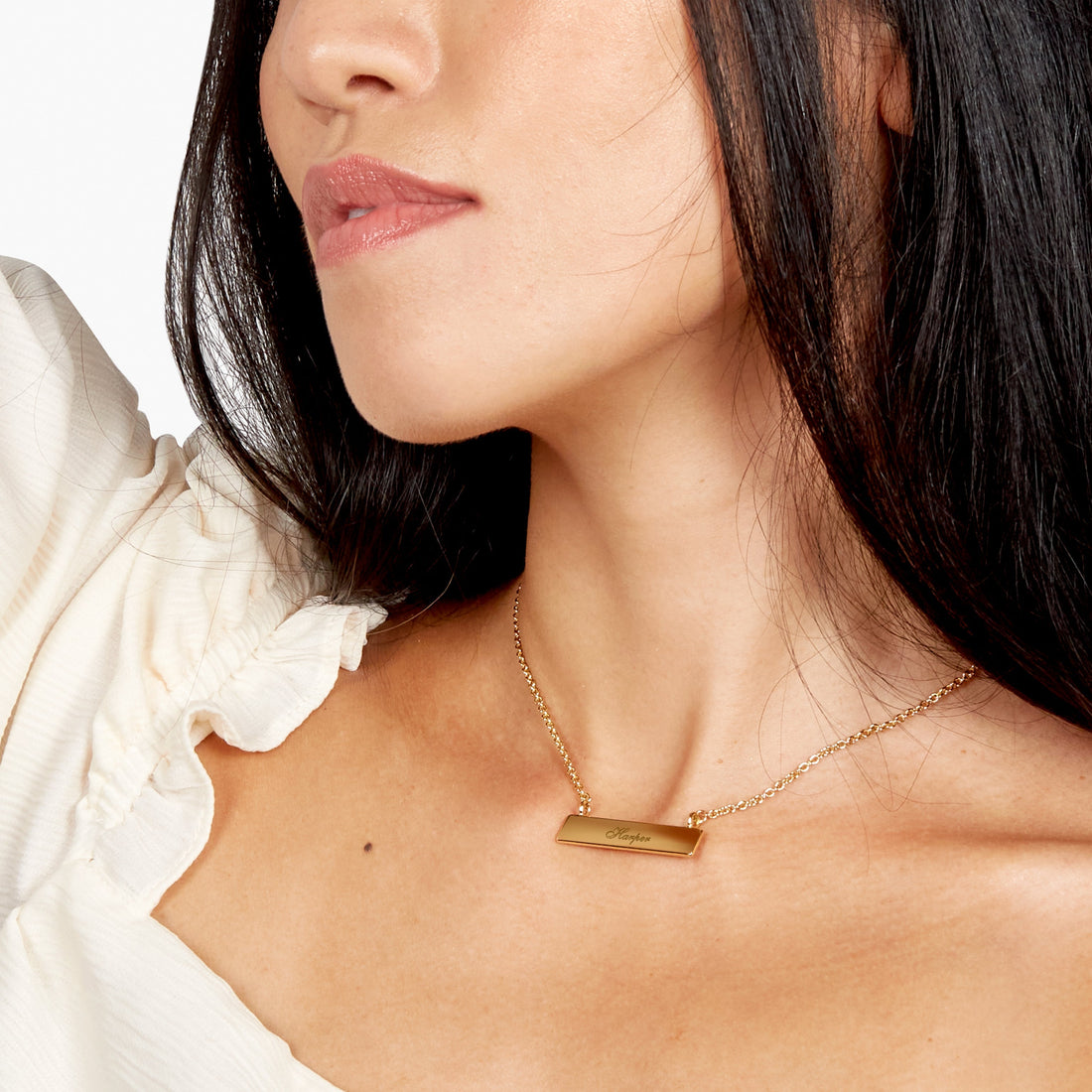 engraved bar necklace, solid gold name necklace,  custom valentine&